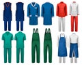 Set of overalls with worker and medical clothes