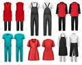 Set of overalls with worker and medical clothes Royalty Free Stock Photo