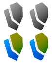 Set of overlapping shield icons / signs. Rounded, edgy and colo Royalty Free Stock Photo