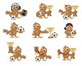 Set owl bird soccer. Win in football championship. Sports Cup and medal Royalty Free Stock Photo