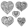 Set paattern in form of heart for Henna, Mehndi, tattoo, decoration. Decorative ornament in ethnic oriental style, Indian style.