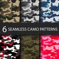 Set of 6 pack Camouflage seamless patterns background with black shadow. Classic clothing style masking camo repeat