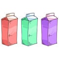 Set packaging of milk or juice hand drawn. Vector illustration of a pack of milk or juice. Milk carton pack icon Royalty Free Stock Photo