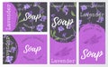 Set packaging of natural soap with lavender. Organic cosmetic natural soap. Vector hand drawn illustration. Royalty Free Stock Photo