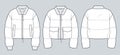 Set of padded crop Jacket technical fashion Illustration.Bomber Jacket fashion flat technical drawing template, pocket, rib collar