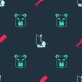 Set Paddle, Skates and Beaver animal on seamless pattern. Vector Royalty Free Stock Photo
