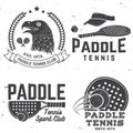 Set of Paddle tennis badge, emblem or sign. Vector illustration. Concept for shirt, print, stamp or tee.