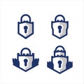 Set Padlock in shield and castle shape logo icon symbol of safety guard secure and protection Royalty Free Stock Photo