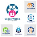 Set of Padlock Soccer logo template, Football Padlock logo design vector