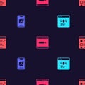 Set Page with a 404 error, Mobile Apps, Search engine and Browser files on seamless pattern. Vector
