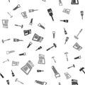 Set Paint brush, Hand saw, Hammer and Cement bag on seamless pattern Royalty Free Stock Photo