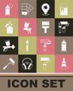 Set Paint brush, spray can, roller, gun, and icon. Vector Royalty Free Stock Photo