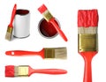 Set of paint brushes and cans Royalty Free Stock Photo