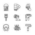 Set Paint bucket, spray, roller brush, Gas mask, Car painting and icon. Vector