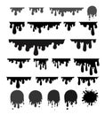 Set of paint dripping, dripping liquid. Paint flows. Black crrant paint, stains. For your design color easy to edit. Vector illust Royalty Free Stock Photo