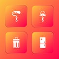 Set Paint roller brush, Spatula, Trash can and Refrigerator icon. Vector