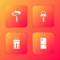 Set Paint roller brush, Spatula, Trash can and Refrigerator icon. Vector Royalty Free Stock Photo