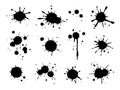 Set of paint splashes, black blots, spots. Royalty Free Stock Photo