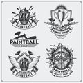 Set of paintball club labels, emblems, symbols, icons and design elements.