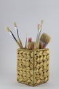 Set of paintbrushes in a pot Royalty Free Stock Photo