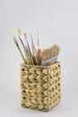 Set of paintbrushes in a pot Royalty Free Stock Photo