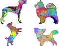 Set of 4 painted dogs Royalty Free Stock Photo