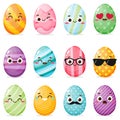Set of painted easter eggs with funny faces Royalty Free Stock Photo