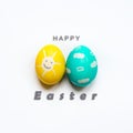 A set of painted Easter eggs with Happy Easter inscription