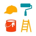 Set of painter tools and equipment on a white background Royalty Free Stock Photo