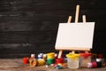 Set of painting materials for child on tabl