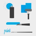 Set of painting materials in style of flat icons. Spray paint, paint roller, brush and art brush. Royalty Free Stock Photo