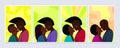 A set of paintings or posters with a kissing African American couple in love. Kiss, vector illustration Royalty Free Stock Photo