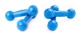 Set of Pair Plastic coated dumbells isolated over the white background