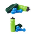 Set of Pair Plastic coated dumbells isolated over the white background Royalty Free Stock Photo