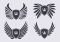 Set of 4 pair of stylish decorative vector wings with shields an