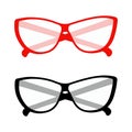 Set of 2 pairs of Elegant stylized glasses with transparent lenses in a red and black frame. Vector