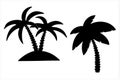 Set of palm trees, isolated hand drawn black and white vector illustration on white background Royalty Free Stock Photo