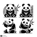 Set of Panda Bear Illustrations in Black and White Royalty Free Stock Photo