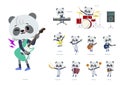 A set of Panda girl playing rock `n` roll and pop music Royalty Free Stock Photo