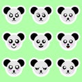 Set of panda stickers. Different emotions, expressions. Sticker in anime style. Vector Illustration for your design.