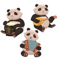 A set of pandas playing musical instruments. Image isolated on white background. Vector graphics Royalty Free Stock Photo