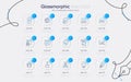 Set of Pandemic vaccine, Time zone and 3d chart line icons for web app. Pictogram icon. Vector