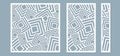 Set, panel for registration of the decorative surfaces. Abstract squares of lines, panels. Vector illustration of a laser cutting