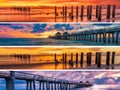Set of panoramic pictures of the Naples pier at sunset in Florida, USA Royalty Free Stock Photo