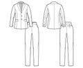 Set of pant Suit - classic women jacket technical fashion illustration with two - pieces, single breasted, fitted body Royalty Free Stock Photo