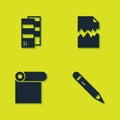 Set Pantone, Pencil with eraser, Roll of paper and Torn document icon. Vector