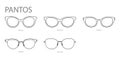 Set of Pantos frame glasses fashion accessory illustration. Sunglass front view for Men, women, unisex silhouette