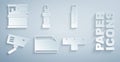 Set Paper adhesive sticker, Marker pen, Security camera, attachment, and Paint bucket icon. Vector Royalty Free Stock Photo