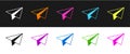 Set Paper airplane icon isolated on black and white background. Vector Royalty Free Stock Photo