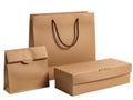 Set of paper bags and boxes isolated on white background Royalty Free Stock Photo